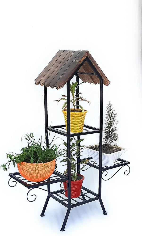 Rustic 4-Tier Iron & Wood Plant Stand - WOODSONS INTERIOR