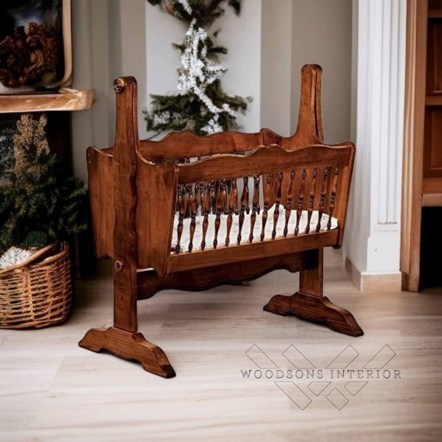 Wooden Baby Cradle/Palna (Brown Solid Wood)