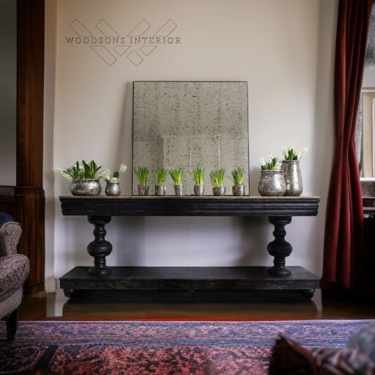 Wooden Aster Black Rustic Distressed Console Table