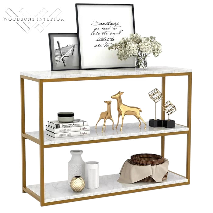White Marble Console Table with Golden Finish