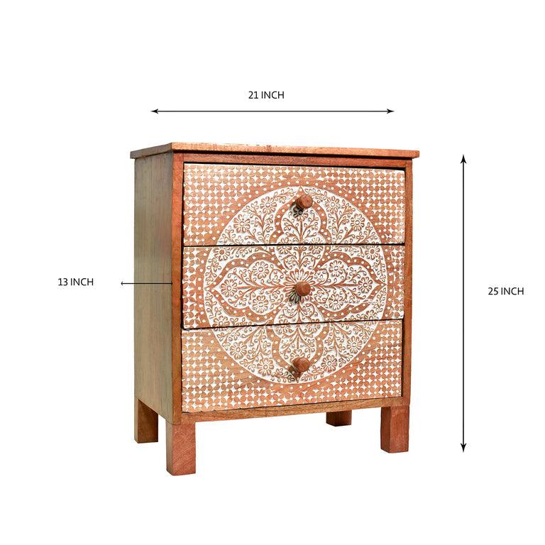 Wood Hand-Carved 3-Drawer Table - WOODSONS INTERIOR