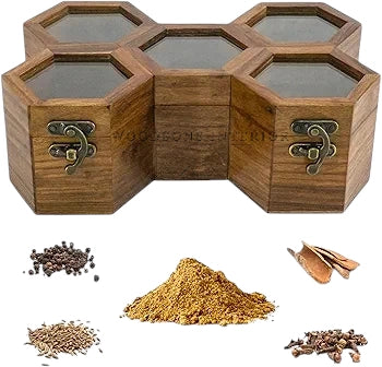 Wooden Spice Box with 12 Jars & Spoons