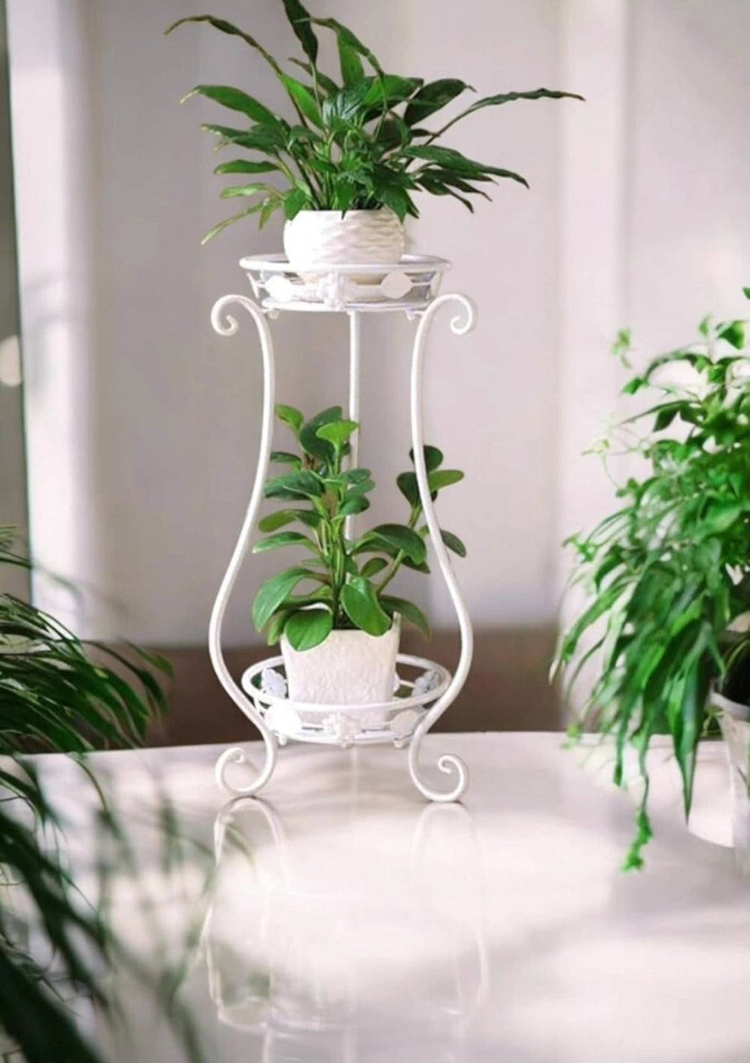 Tall White Double Iron Plant Stand – Indoor/Outdoor - WOODSONS INTERIOR