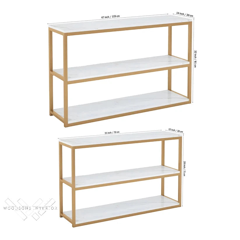 White Marble Console Table with Golden Finish