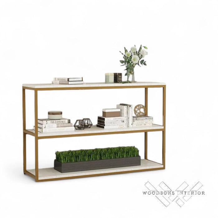 White Marble Console Table with Golden Finish