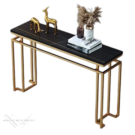 Black Marble Console Table with Metal Finish