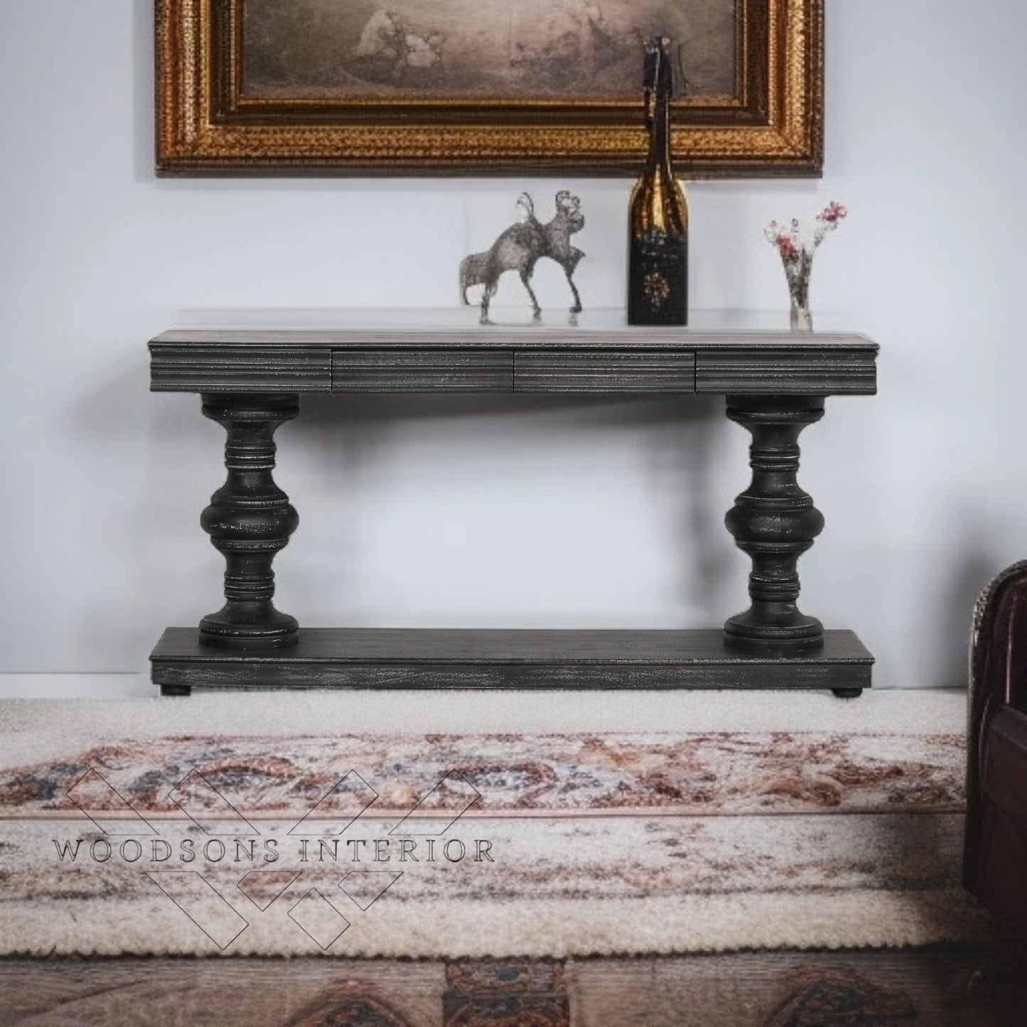 Wooden Aster Black Rustic Distressed Console Table