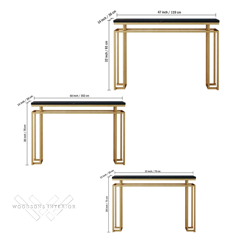 Black Marble Console Table with Metal Finish