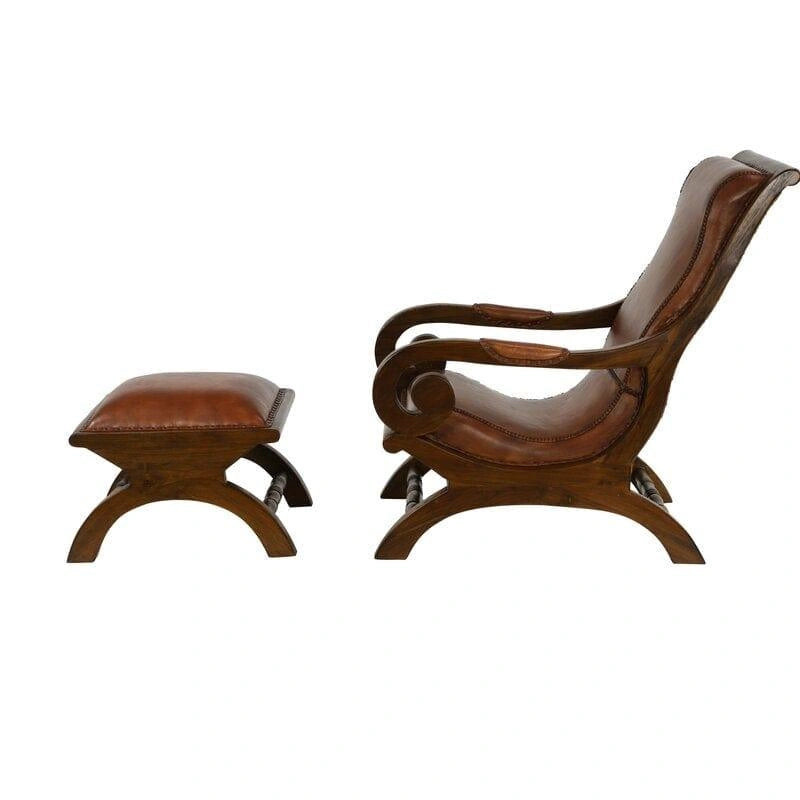 Teak Wood Armchair with Ottoman - WOODSONS INTERIOR