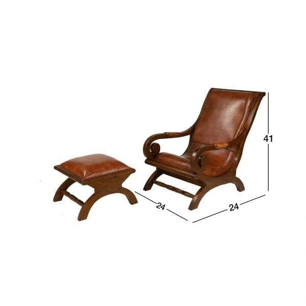 Teak Wood Armchair with Ottoman - WOODSONS INTERIOR