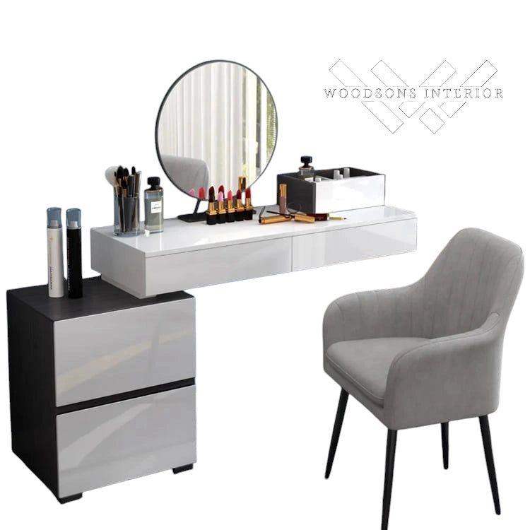 Glossy Black & White Vanity with Mirror