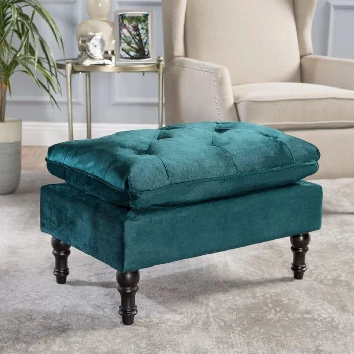 Velvet Tufted Rectangle Footstool Ottoman - WOODSONS INTERIOR