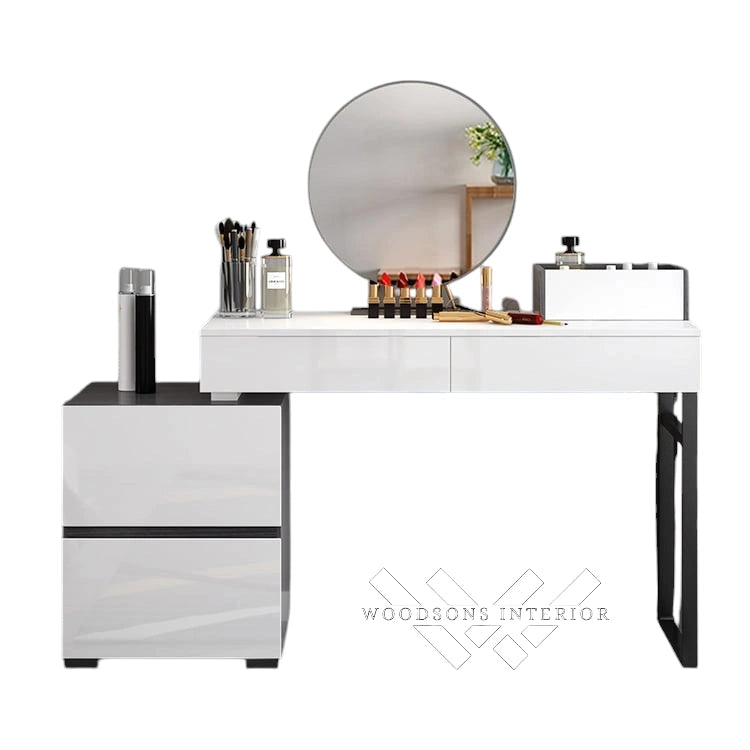 Glossy Black & White Vanity with Mirror