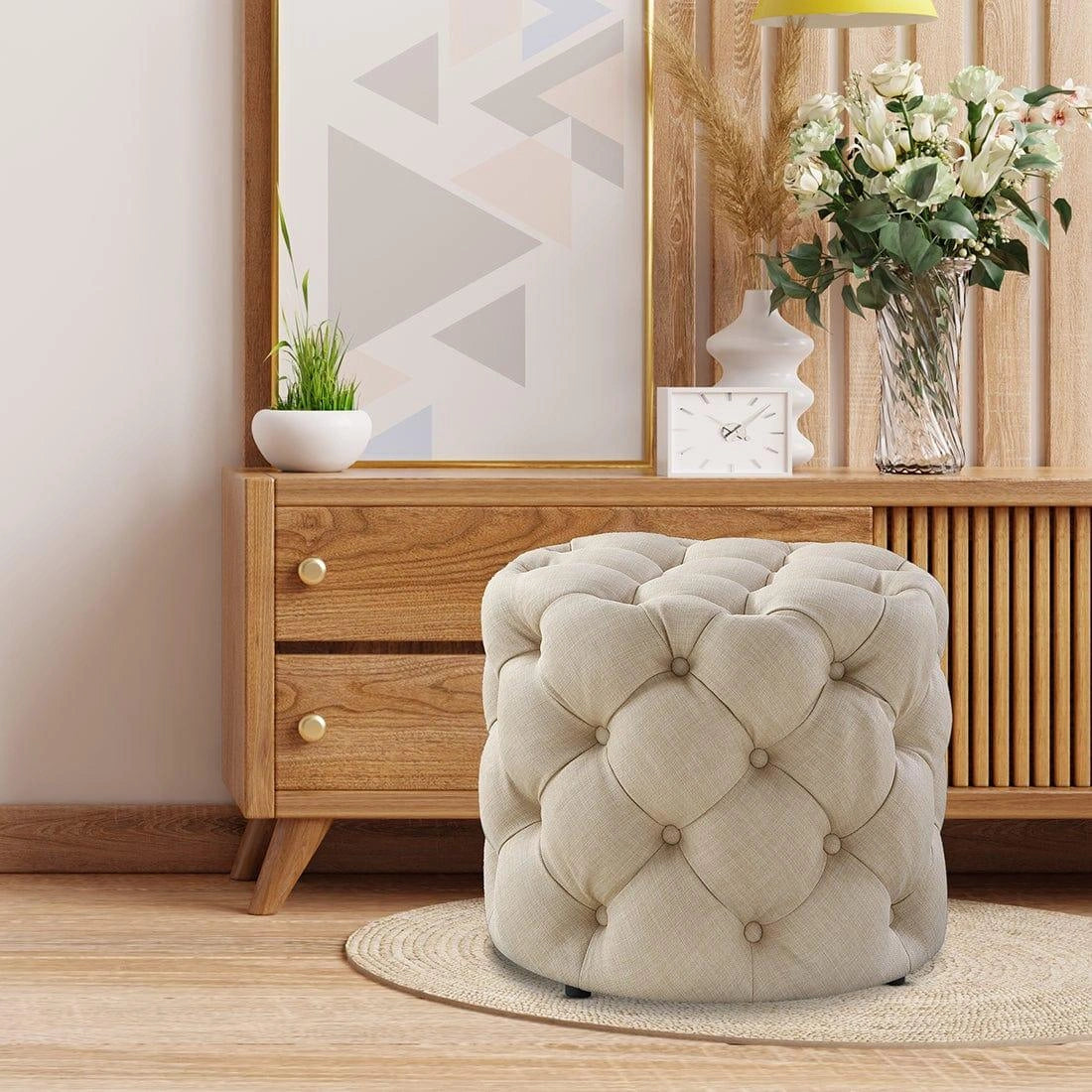 Round Velvet Tufted Solid Puffy Stool - WOODSONS INTERIOR