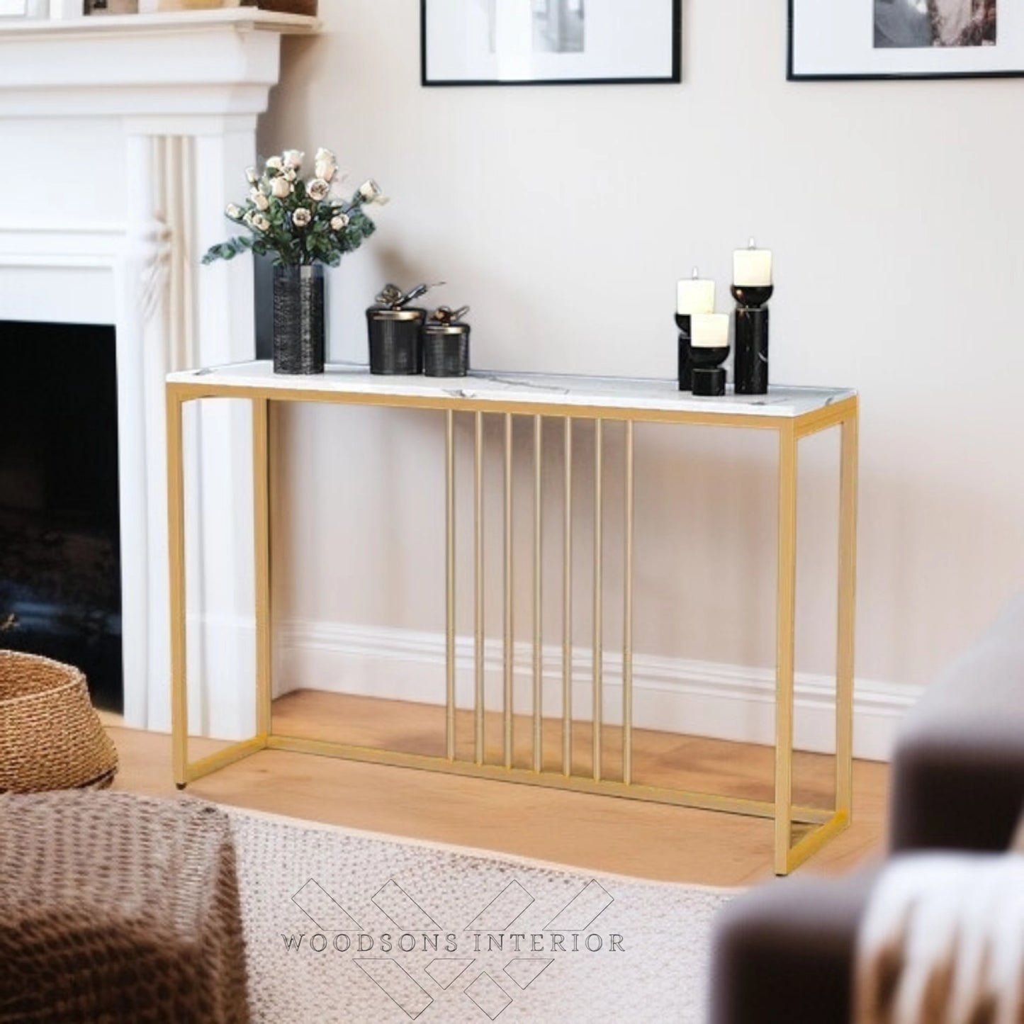 Golden Metallic Designer Console Table