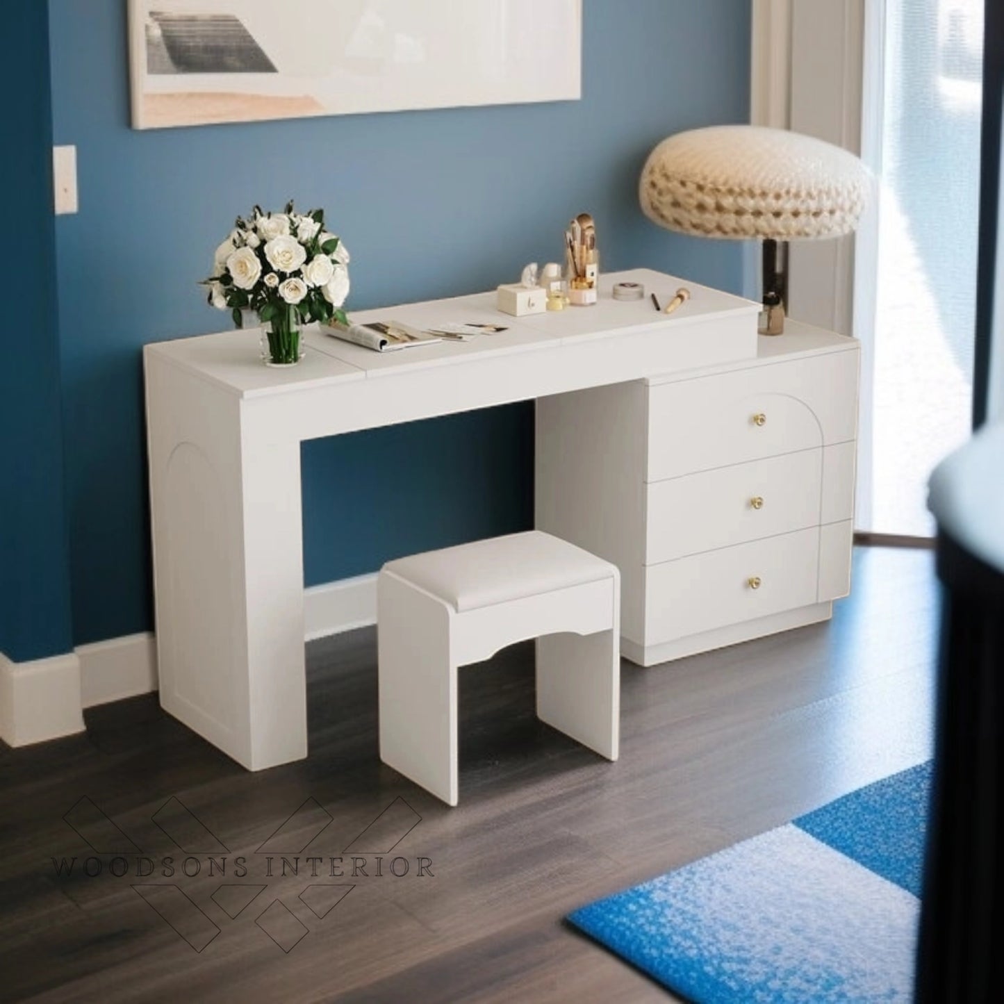 White L-Shaped Vanity Set