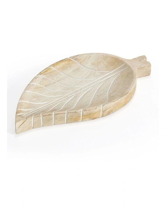 Wooden Leaf Tray in White Antique - WOODSONS INTERIOR