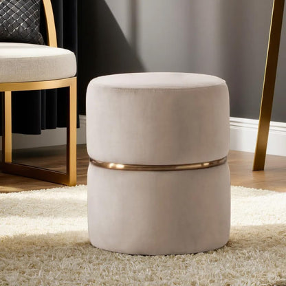 Puffy Round Footstool | Ottoman With Gold Strip - WOODSONS INTERIOR