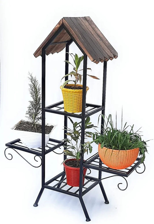 Rustic 4-Tier Iron & Wood Plant Stand - WOODSONS INTERIOR