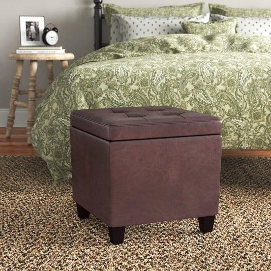 Tufted Leatherette Square Storage Ottoman - WOODSONS INTERIOR