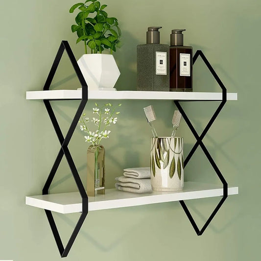 Black Metal & White Wood Floating Shelves - WOODSONS INTERIOR