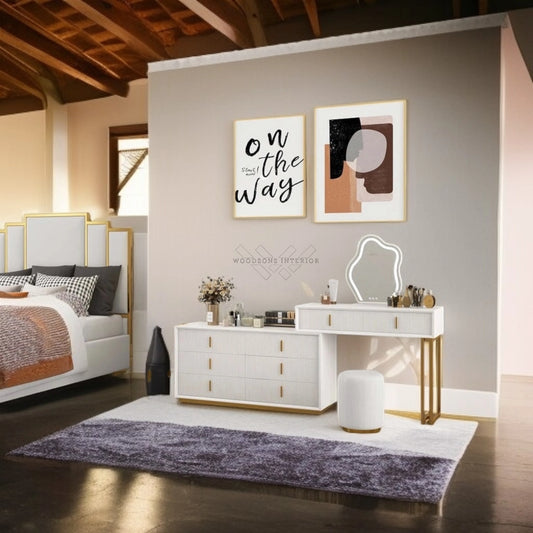 White Vanity Set with Mirror & 6 Drawers"