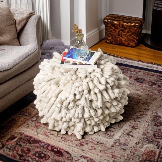 Cotton-Filled Ottoman with Soft Foam - White Finish
