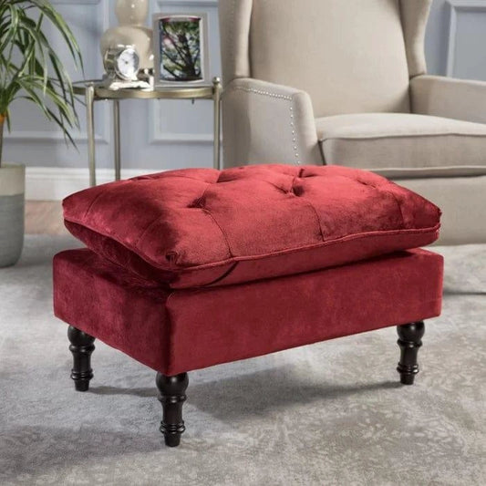 Velvet Tufted Rectangle Footstool Ottoman - WOODSONS INTERIOR