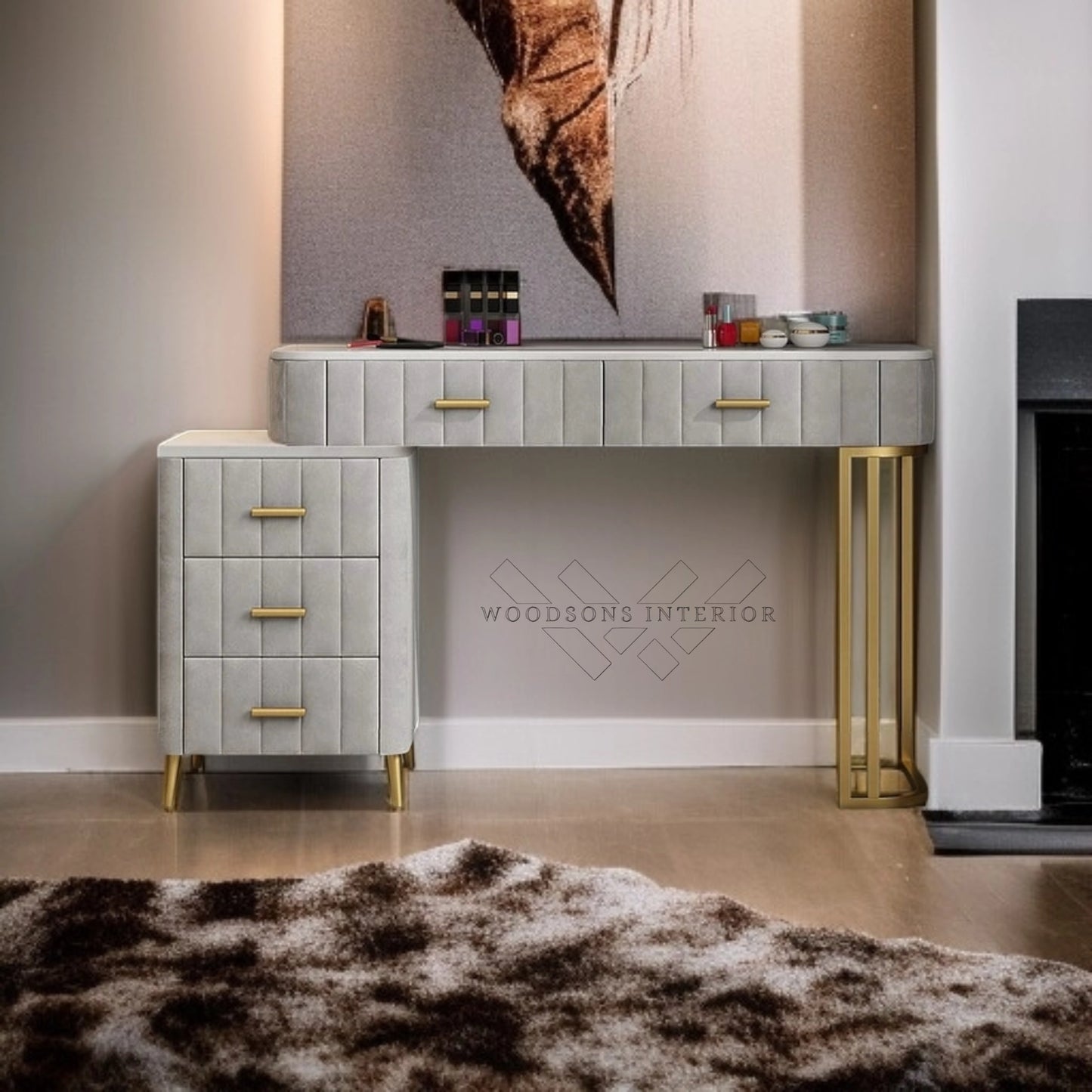 Velvet Upholstered Makeup Vanity Table