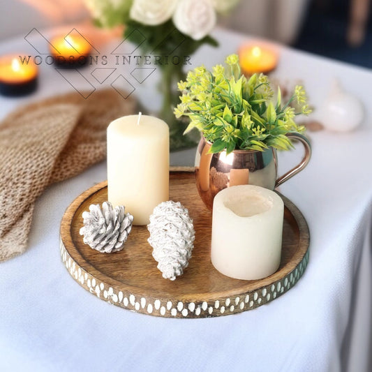 Wooden Round Tray for Serving & Decoratives
