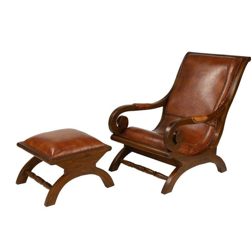 Teak Wood Armchair with Ottoman - WOODSONS INTERIOR