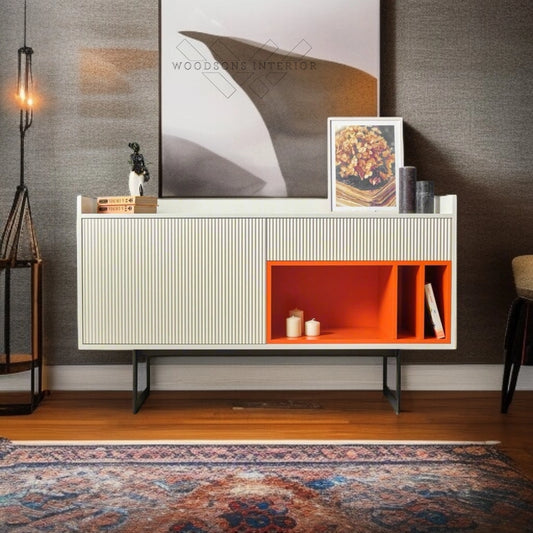Ribbed Sideboard with Orange Shelves