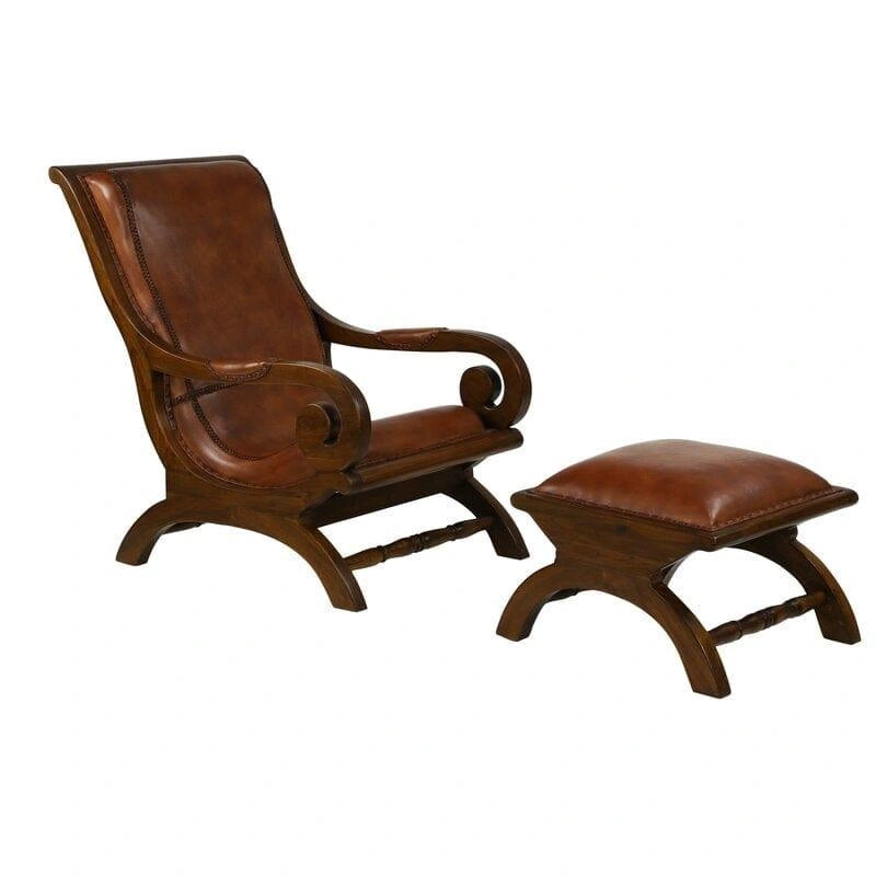 Teak Wood Armchair with Ottoman - WOODSONS INTERIOR