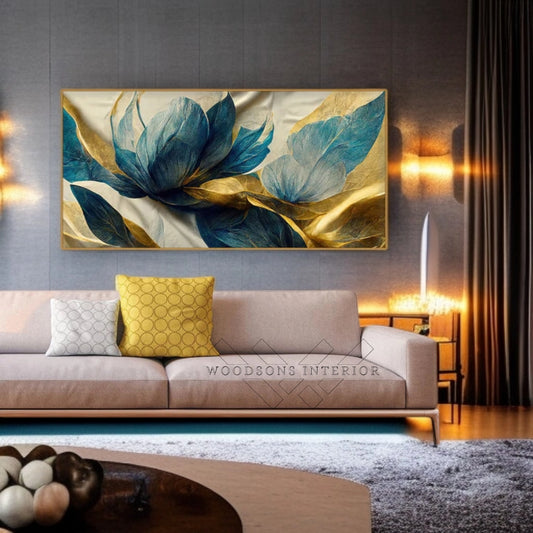 Beautiful Golden Flower and Waves Canvas Wall Painting