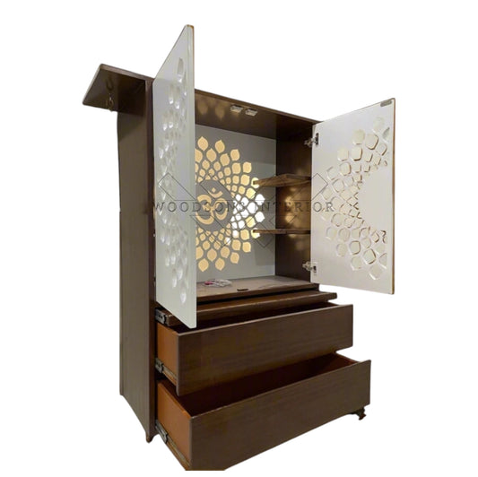 Teak Wall Pooja Mandir with LED