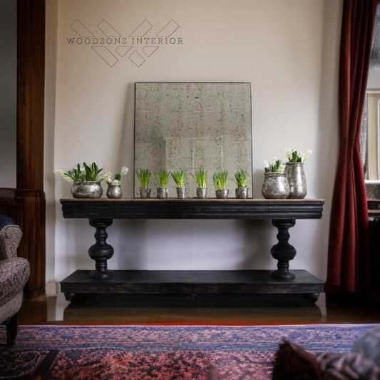 Wooden Aster Black Rustic Distressed Console Table