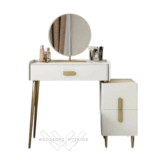 Inarrow Modern Off-White Vanity Set with Mirror & Side Table
