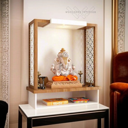 White Wood Wall Pooja Mandir