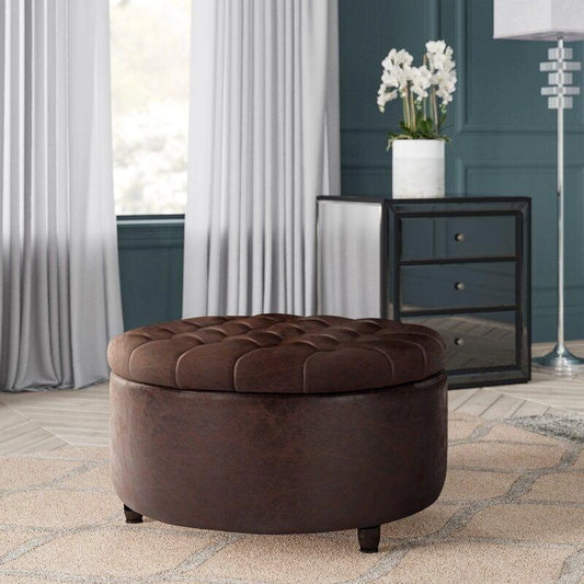 Tufted Leatherette Storage Ottoman - WOODSONS INTERIOR