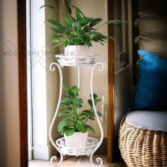 Tall White Double Iron Plant Stand – Indoor/Outdoor