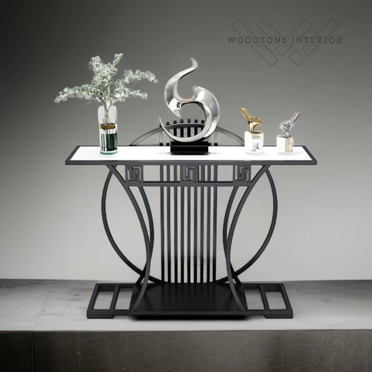 White Marble Black Console Table