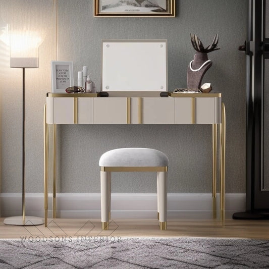Salley Champagne Flip-Top Vanity Set with Mirror & Stool