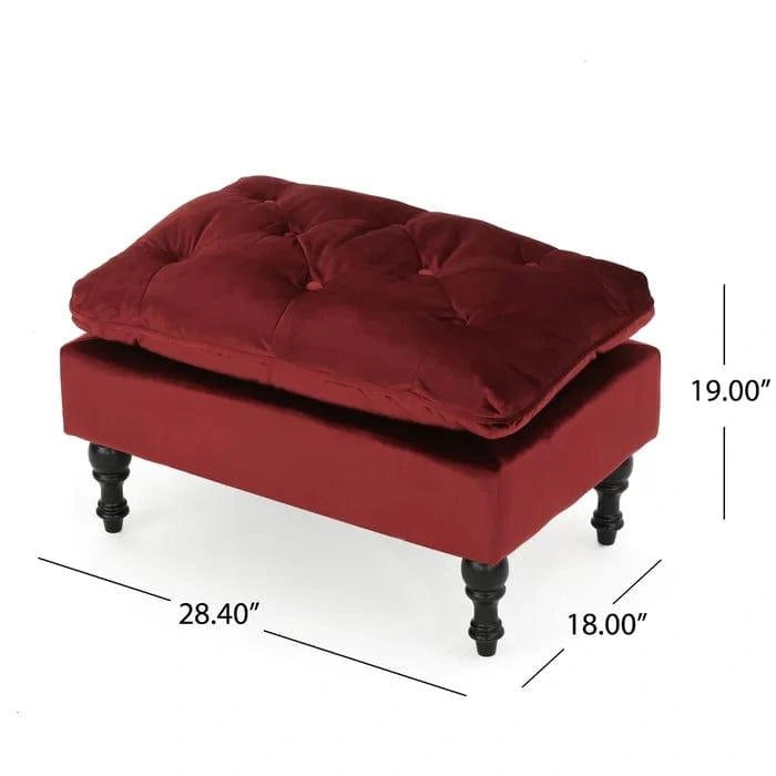 Velvet Tufted Rectangle Footstool Ottoman - WOODSONS INTERIOR