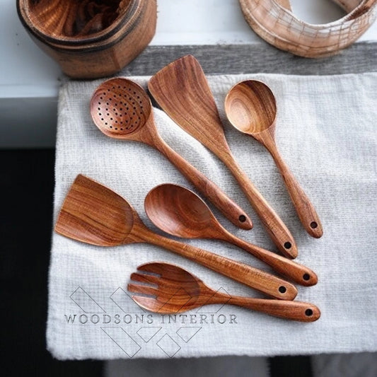 Wooden Spoon Set (6 pcs) + Belan - WOODSONS INTERIOR