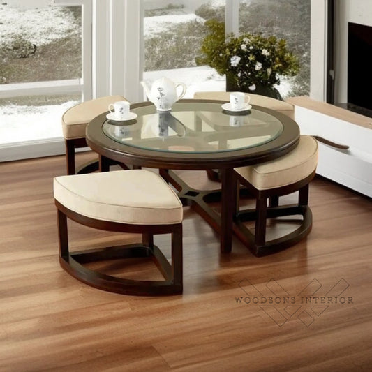 Rubberwood Dining Set with 4 Stools