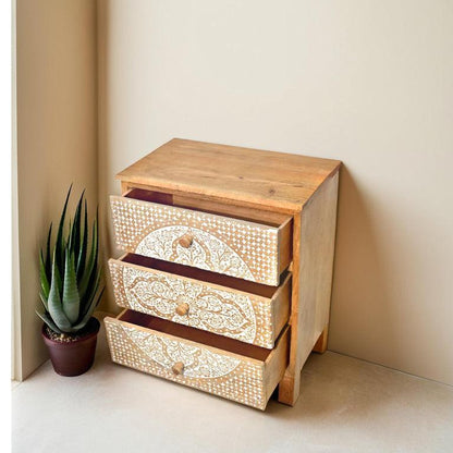 Wood Hand-Carved 3-Drawer Table - WOODSONS INTERIOR