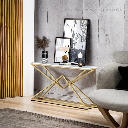 Console Marble Table Golden Metal Finish