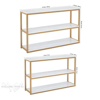 White Marble Console Table with Golden Finish