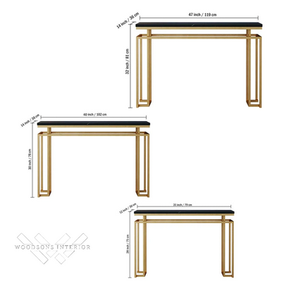 Black Marble Console Table with Metal Finish