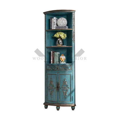 Antique Carved Wood Corner Cabinet with Drawer & Shelf - WOODSONS INTERIOR